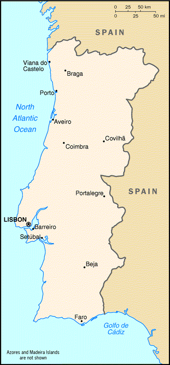 Map of Portugal showing the location of Viseu and Covilhã.