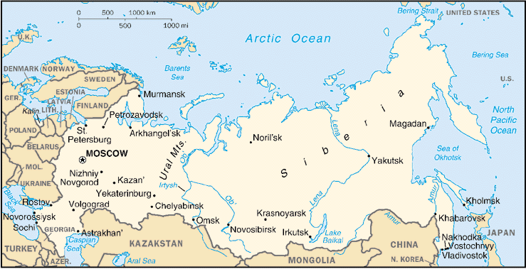 map of russia and surrounding countries. various countries select