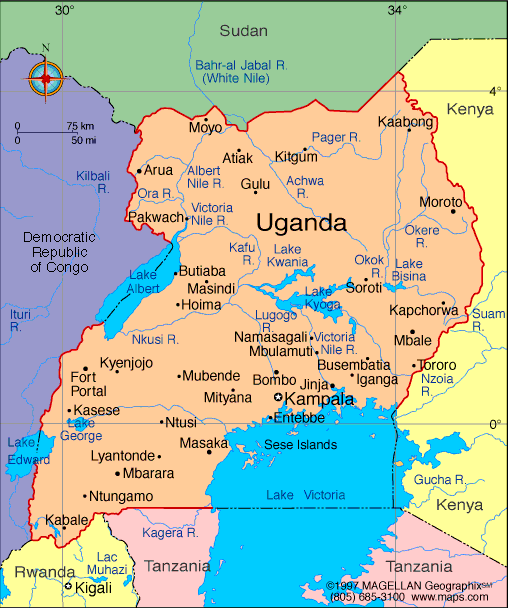 Map showing the location of Uganda