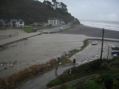 Photograph of coastal flooding across a river floodplain