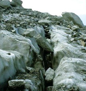 Crevasse containing rock debris